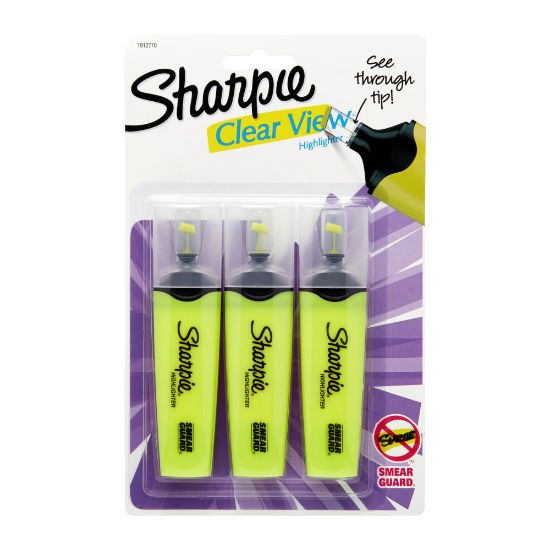 Picture of Sharpie Clear View Highlighters, Chisel Tip, Fluorescent Yellow, 3 Pack