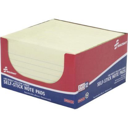 Picture of SKILCRAFT 100% Recycled Self-Stick Note Pads, 3in x 5in, Yellow, 100 Sheets Per Pad, Pack Of 12 Pads (AbilityOne 7530-01-346-4849)