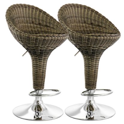 Picture of Elama Adjustable Rattan Bar Stools, 23 1/4inH - 40inH, Brown/Chrome, Set Of 2 Stools