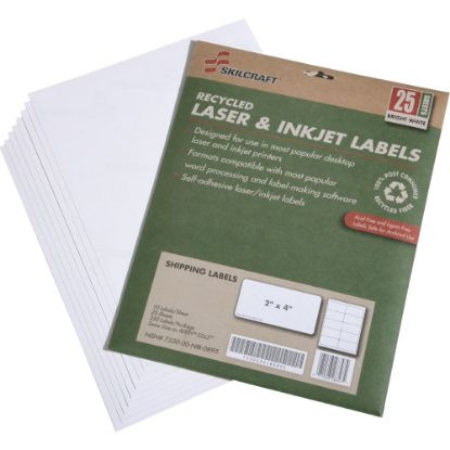 Picture of SKILCRAFT 100% Recycled Inkjet/Laser Shipping Labels, Rectangle, 2in x 4in, White, 10 Sheets Per Pack, Box Of 25 Packs (AbilityOne 7530-01-578-9293)