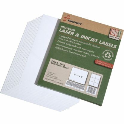 Picture of SKILCRAFT 100% Recycled Inkjet/Laser Shipping Labels, Rectangle, 3 1/3in x 4in, White, Pack Of 100 (AbilityOne 7530-01-578-9294)