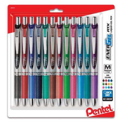 Picture of Pentel EnerGel RTX Retractable Liquid Gel Pens, Medium Point, 0.7 mm, Assorted Colors, Pack Of 12 Pens