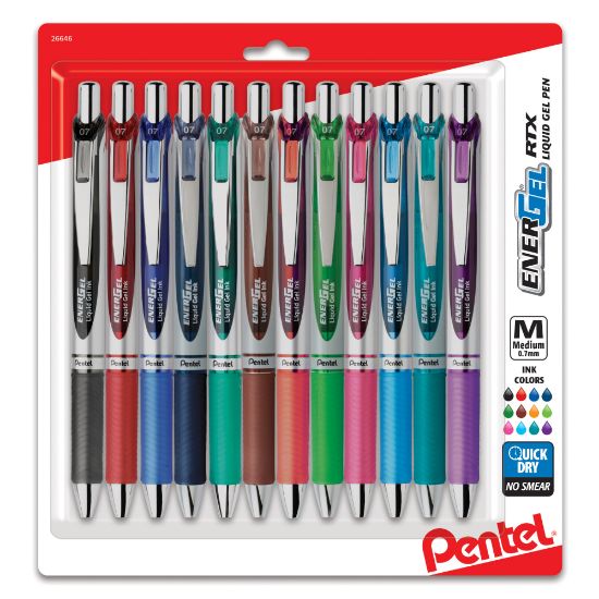 Picture of Pentel EnerGel RTX Retractable Liquid Gel Pens, Medium Point, 0.7 mm, Assorted Colors, Pack Of 12 Pens