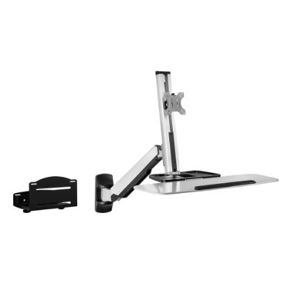 Picture of Mount-It! MI-7905 36inW Standing Computer Desk With Articulating Monitor Mount, Keyboard Tray Arm And CPU Holder, Silver