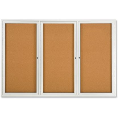 Picture of Quartet Fully Enclosed 3-Door Bulletin Board, 72in x 48in, Aluminum Frame With Silver Finish