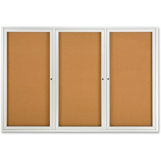 Picture of Quartet Fully Enclosed 3-Door Bulletin Board, 72in x 48in, Aluminum Frame With Silver Finish