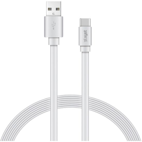 Picture of XYST Charge and Sync USB to USB-C Flat Cable, 4 Ft. (White) - 4 ft USB/USB-C Data Transfer Cable - First End: 1 x USB 2.0 Type C- Male - Second End: 1 x USB Type A - Male - White