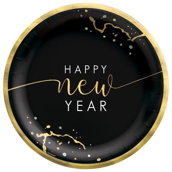 Picture of Amscan Hello NYE Round Paper Plates, 6-3/4in, Black, Pack Of 60 Plates