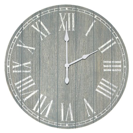 Picture of Elegant Designs Wood Plank Rustic Coastal Wall Clock, 23in, Dark Gray Wash