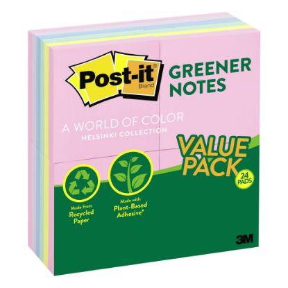 Picture of Post-it Greener Notes, 3in x 3in, Helsinki Color Collection, 100 Notes Per Pad