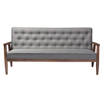 Picture of Baxton Studio Noel Fabric Sofa, Gray/Dark Walnut