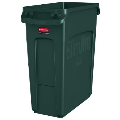 Picture of Rubbermaid Slim Jim Rectangular Polyethylene Vented Waste Receptacle, 16 Gallons, Green