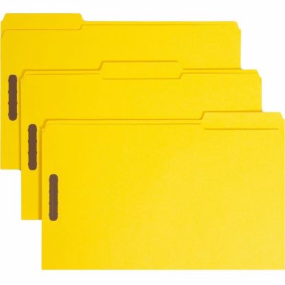 Picture of Smead Color Reinforced Tab Fastener Folders, Legal Size, 1/3 Cut, Yellow, Pack Of 50