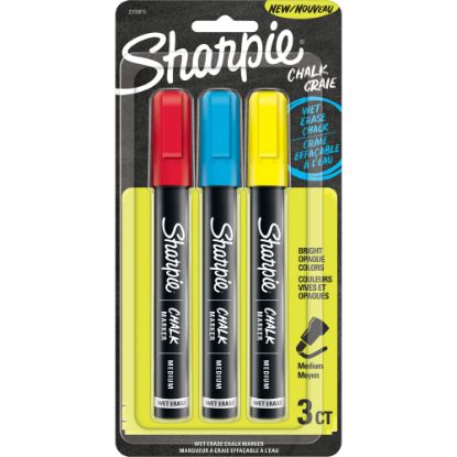 Picture of Sharpie Wet-Erase Chalk Markers, Medium Point, Black Barrel, Assorted Ink Colors, Pack Of 3 Markers