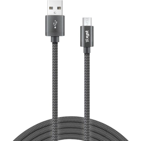 Picture of XYST Charge and Sync USB to Micro USB Braided Cable, 10 Ft. (Black) - 10 ft Micro-USB/USB Data Transfer Cable - First End: 1 x Micro USB - Male - Second End: 1 x USB Type A - Male - Black