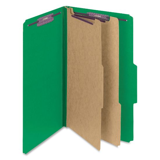 Picture of Smead Classification Folders, Top-Tab With SafeSHIELD Coated Fasteners, 2in Expansion, Legal Size, 50% Recycled, Green, Box Of 10