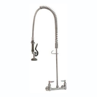 Picture of T&S Brass Wall-Mount EasyInstall Spring Action Pre-Rinse Faucet, 44in, 8in Centers, Stainless