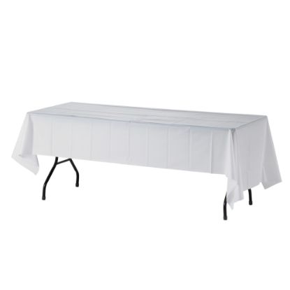 Picture of Genuine Joe Plastic Table Covers, 54in x 108in, White, Pack Of 6