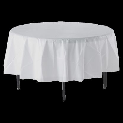 Picture of Genuine Joe Plastic Round Table Covers, 48in-60in Diameter, White, Pack Of 6