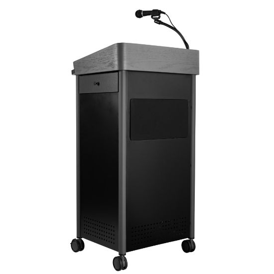 Picture of National Public Seating Oklahoma Sound Greystone Lectern With Sound, 45-1/2inH x 23-1/2inW x 19-1/4inD, Charcoal