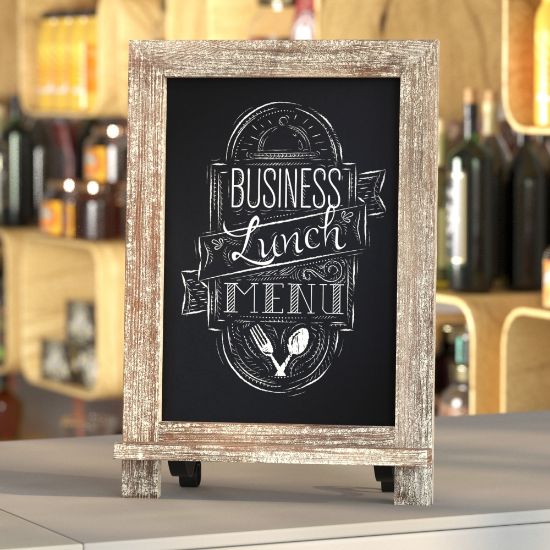 Picture of Flash Furniture Canterbury Tabletop Magnetic Chalkboard Signs With Scrolled Legs, Porcelain Steel, 14inH x 9-1/2inW x 1-7/8inD, Weathered Brown Frame, Pack Of 10 Signs