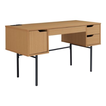 Picture of Office Star Denmark 54inW Executive Computer Desk With Power And Lockdowel Fastening System, Natural