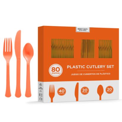 Picture of Amscan 8016 Solid Heavyweight Plastic Cutlery Assortments, Orange Peel, 80 Pieces Per Pack, Set Of 2 Packs