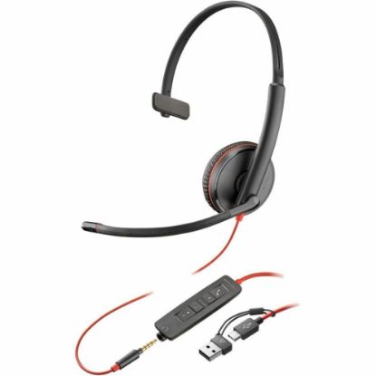 Picture of Poly Blackwire 3215 Monaural USB-C Headset + 3.5mm Plug + USB-C/A Adapter (Bulk) - Microsoft Teams Certification - Mono - USB Type C, Mini-phone (3.5mm) - Wired - 32 Ohm - On-ear - Monaural - Ear-cup - 7.40 ft Cable - Omni-directional Microphone