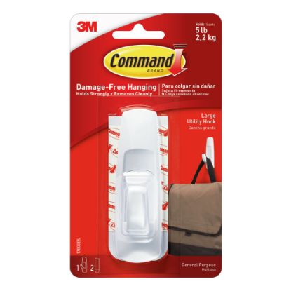 Picture of Command Large Utility Removable Plastic Hooks, 1-Command Hook, 2-Command Strips, Damage-Free, White