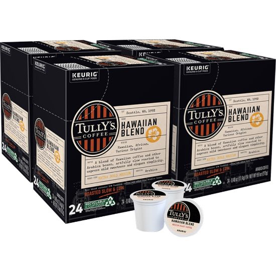 Picture of Tully's Coffee Hawaiian Blend Single-Serve K-Cups, Carton Of 24 K-Cups, Box Of 4 Cartons