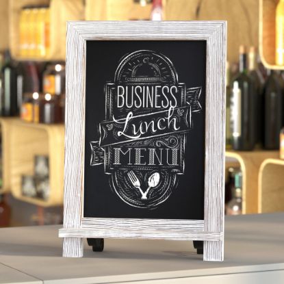 Picture of Flash Furniture Canterbury Tabletop Magnetic Chalkboard Signs With Scrolled Legs, Porcelain Steel, 14inH x 9-1/2inW x 1-7/8inD, White Wash Frame, Pack Of 10 Signs