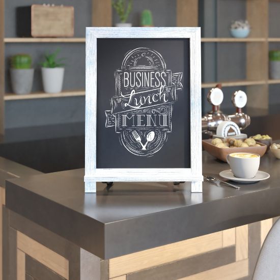 Picture of Flash Furniture Canterbury Tabletop Magnetic Chalkboard Signs With Scrolled Legs, Porcelain Steel, 17inH x 12inW x 1-7/8inD, Rustic Blue Wood Frame, Pack Of 10 Signs