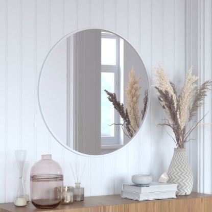 Picture of Flash Furniture Julianne Round Metal-Framed Wall Mirror, 30inH x 30inW x 3/4inD, Silver