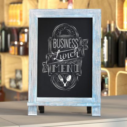 Picture of Flash Furniture Canterbury Tabletop Magnetic Chalkboard Signs With Scrolled Legs, Porcelain Steel, 14inH x 9-1/2inW x 1-7/8inD, Rustic Blue Frame, Pack Of 10 Signs