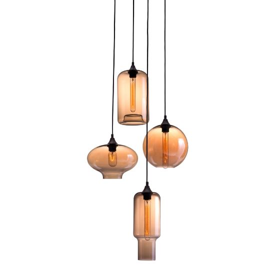 Picture of Zuo Modern Lambie Ceiling Lamp, 19-7/10inW, Amber Glass Shade/Rust-Color Metal