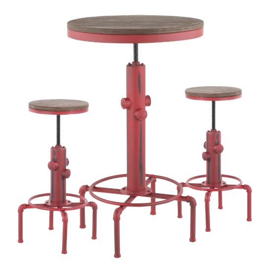 Picture of LumiSource Hydra Industrial Table With 2 Stools, Vintage Red/Brown Bamboo