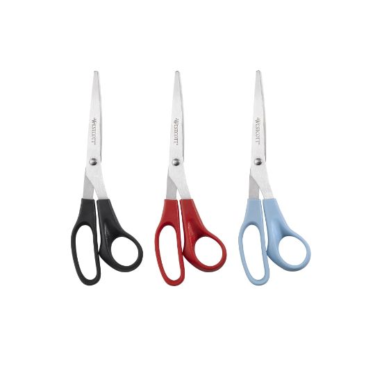 Picture of Westcott All-Purpose Value Stainless Steel Scissors, 8in, Pointed, Assorted Colors, Pack Of 3