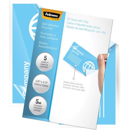 Picture of Fellowes Self-Adhesive Pouches - Business Card, 5mil, 5 pack - Laminating Pouch/Sheet Size: 3.88in Width x 5 mil Thickness - Type G - Glossy - for Document, Photo, Business Card - Self-adhesive, Durable - Clear - 5 Pack