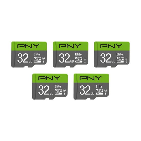 Picture of PNY Elite Class 10 U1 100 Mbps microSDHC Flash Memory Cards, 32GB, Pack Of 5 Memory Cards