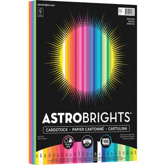 Picture of Astrobrights Multi-Use Card Stock, Assorted Colors, Letter (8.5in x 11in), 65 lb, Pack Of 100