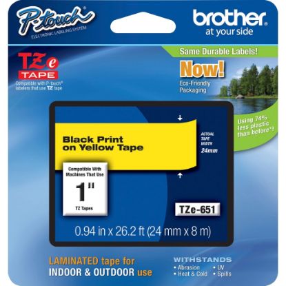 Picture of Brother TZe-651 Black-On-Yellow Tape, 1in x 26.2ft