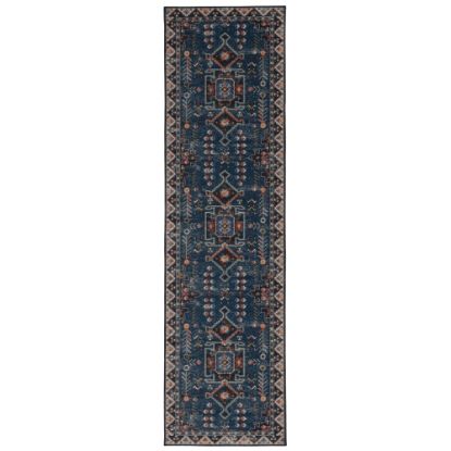 Picture of Linon Washable Area Rug, 2ft x 8ft, Lucien Navy/Ivory