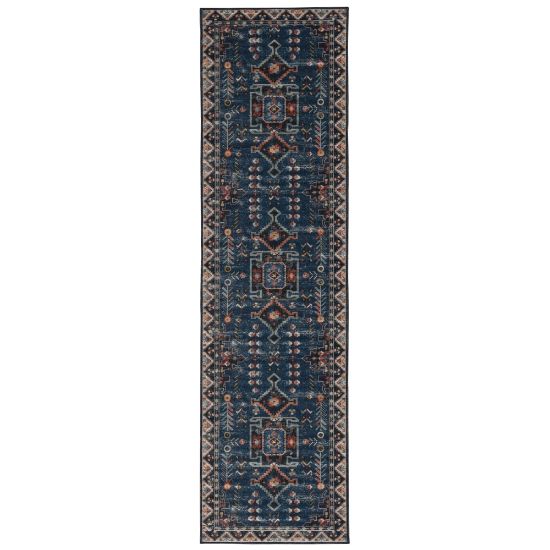 Picture of Linon Washable Area Rug, 2ft x 8ft, Lucien Navy/Ivory