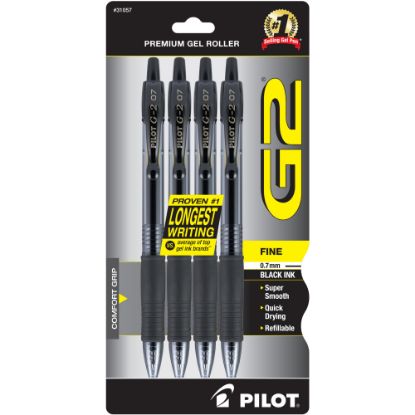 Picture of Pilot G2 Retractable Gel Pens, Fine Point, 0.7mm, Clear Barrels, Black Ink, Pack Of 4 Pens