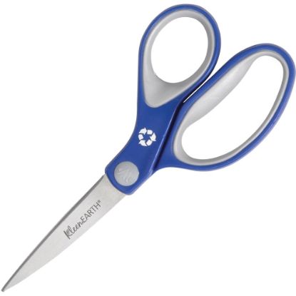 Picture of Westcott KleenEarth Soft Handle Scissors - 2.25in Cutting Length - 7in Overall Length - Straight - Stainless Steel - Pointed Tip - Blue/Gray - 1 Each