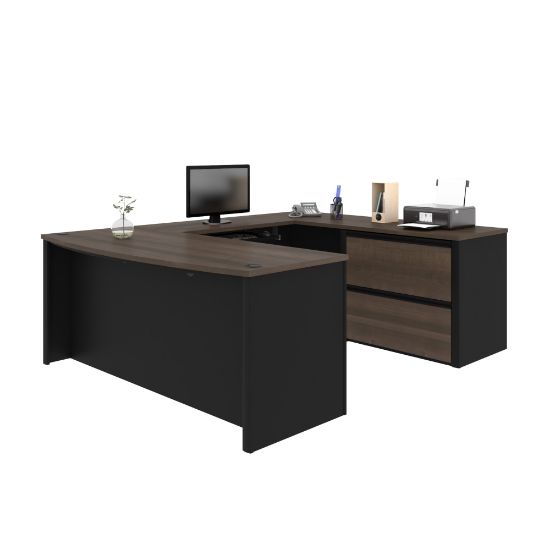 Picture of Bestar Connexion 72inW U-Shaped Executive Computer Desk With Lateral File Cabinet, Antigua/Black