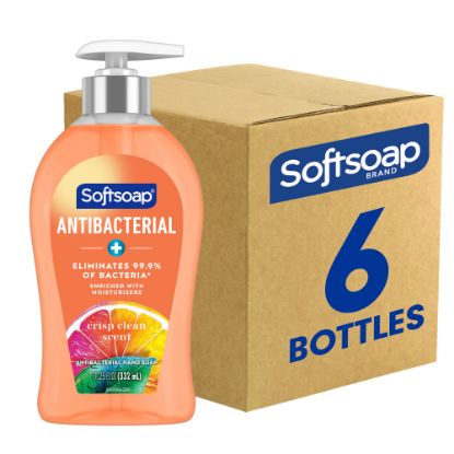 Picture of Softsoap Antibacterial Liquid Hand Soap Pump - 11.25 fl. oz. Bottles - Crisp Clean Scent - 11.3 fl oz (332.7 mL) - Bacteria Remover - Hand - Orange - 6 / Carton