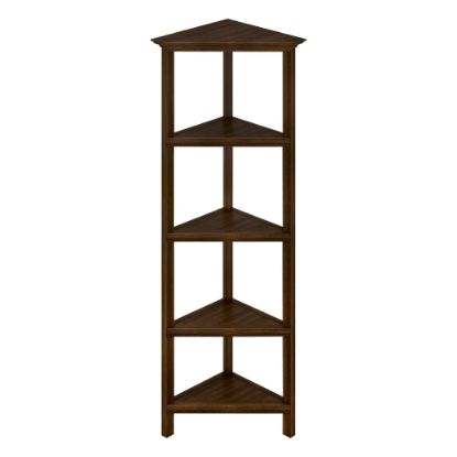 Picture of New Ridge Home Goods 60inH 5-Shelf Corner Bookcase, Walnut