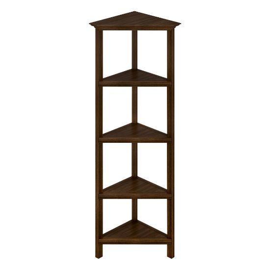 Picture of New Ridge Home Goods 60inH 5-Shelf Corner Bookcase, Walnut