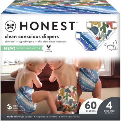 Picture of The Honest Company Clean Conscious Diapers, Size 4, Tie-Dye/Cactus, 60 Diapers Per Box